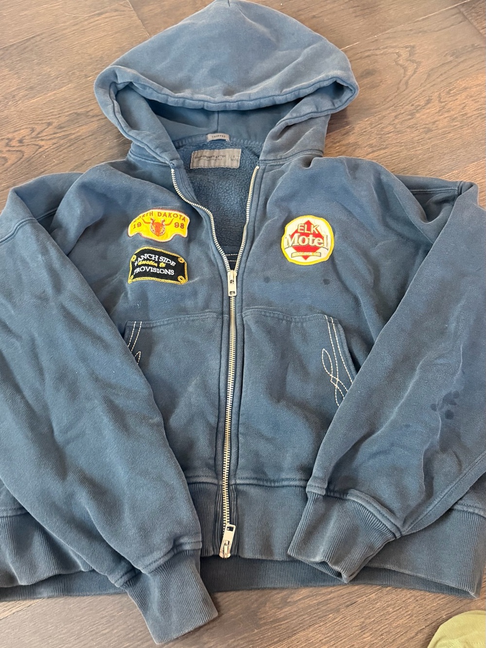 Mens Navy Zip-Up Hoodie with Patch Details - Abercrombie